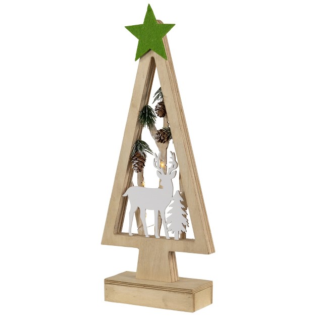 Lighted Wooden Christmas Tree With Reindeer Woodland Scene