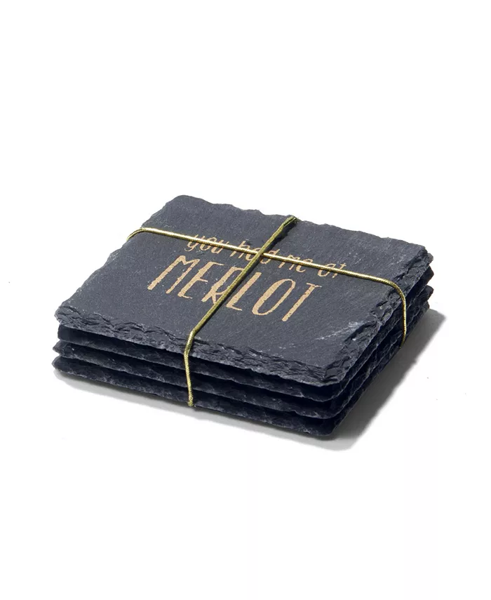 American Atelier 4 X 4 Sip Sip Hooray Slate Coasters Square Set 4 Piece