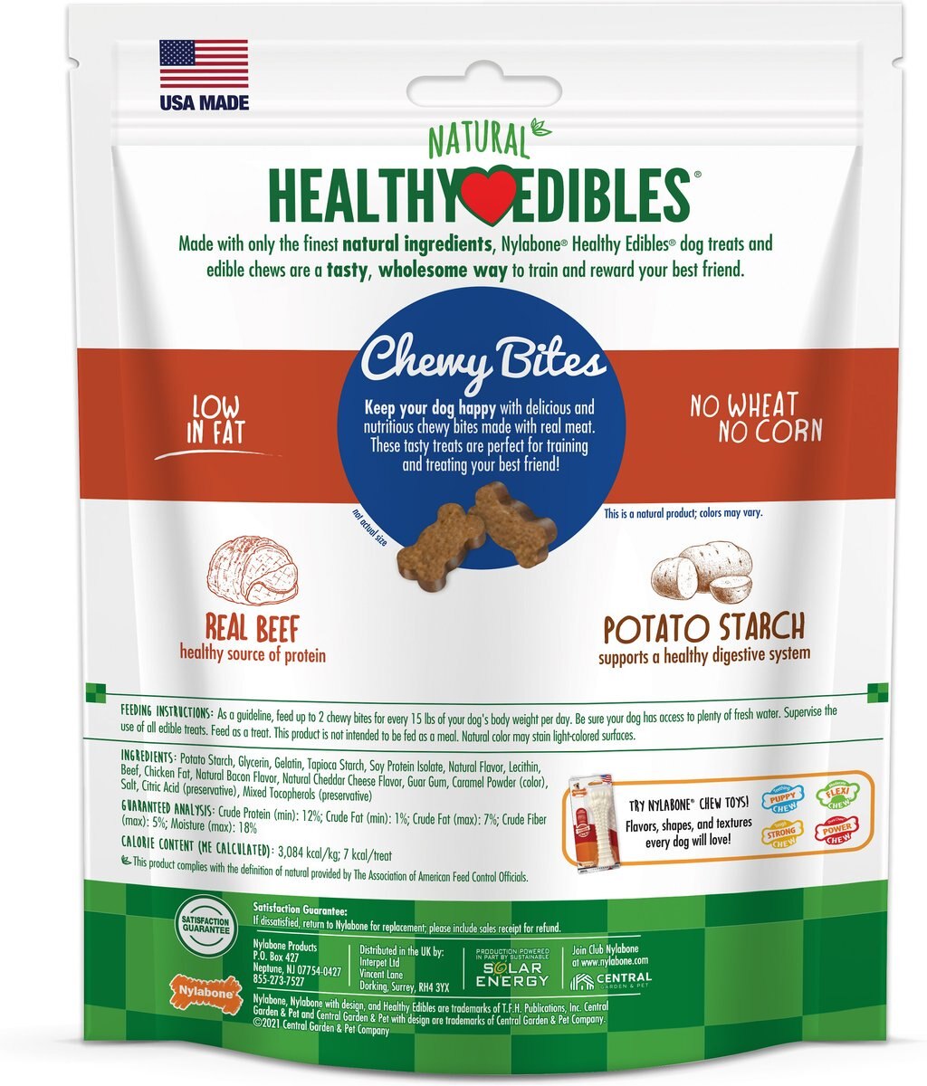 Nylabone Healthy Edibles Chewy Bites Beef and Cheese Flavor Dog Training Treats， 6-oz bag