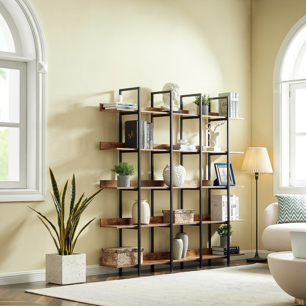 5 Tier Bookcase Home Office Open Bookshelf Tall Bookshelf Industrial Shelf Standing Storage Shelf Units  Large Capacity Shelf