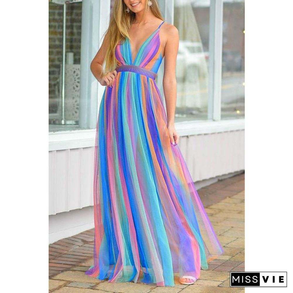 Rainbow Mesh Sling Dress