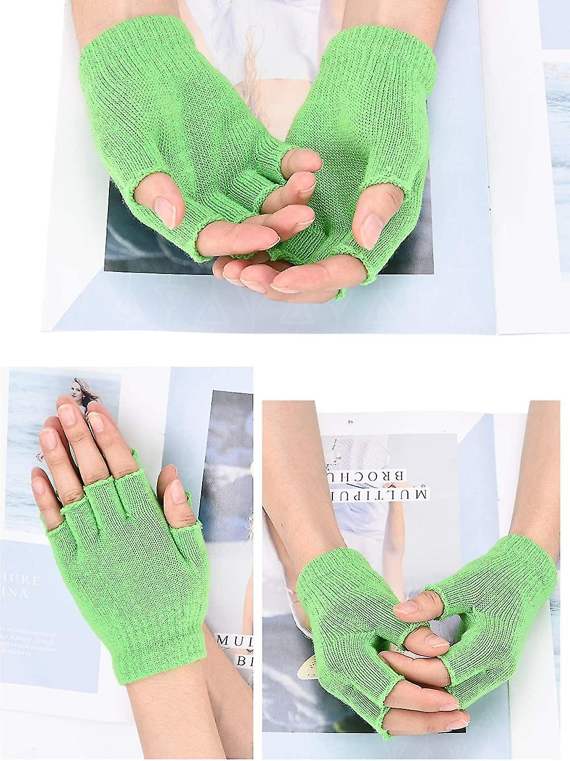 4 Pairs Fingerless Gloves Half Finger Mittens Winter Solid Color Knitted Typing