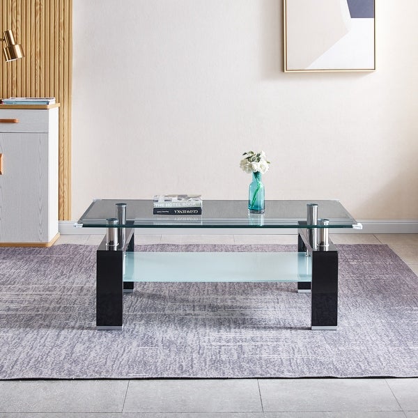 Tempered Glass Top Rectangular Double-Layer Coffee Table