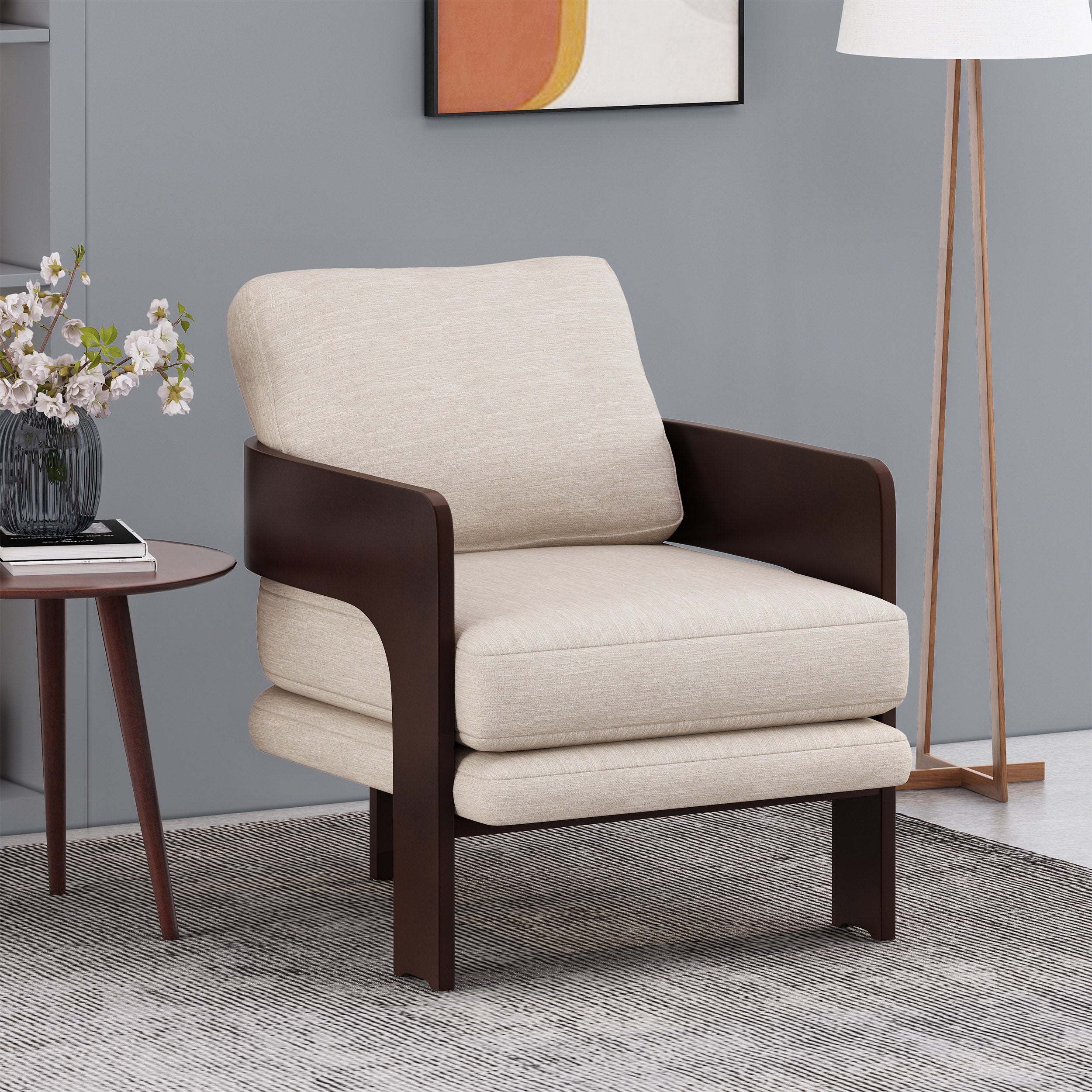 Grover Mid-Century Modern Fabric Bentwood Accent Chair