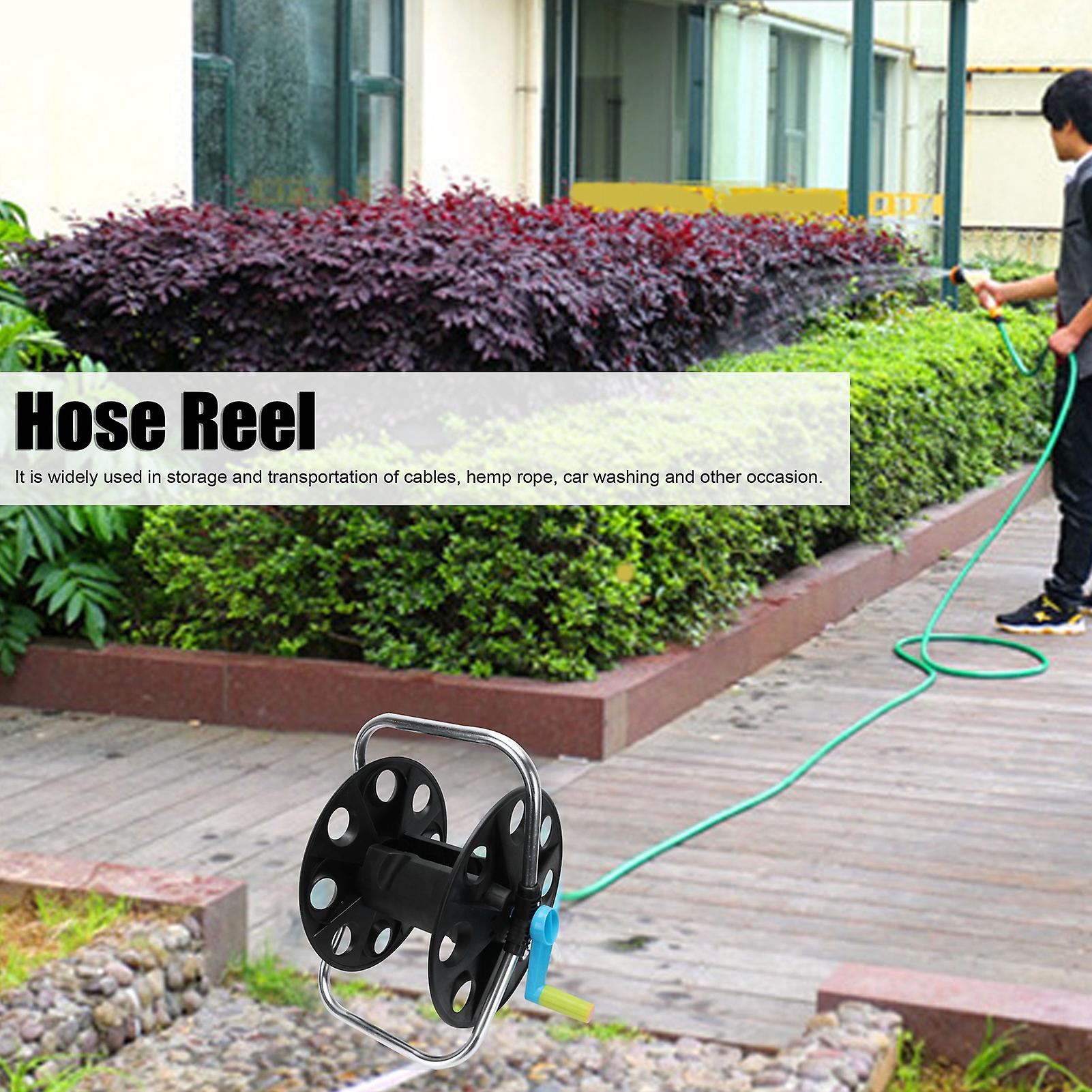 Portable Garden Hose Reel With 7 Functions Spray Nozzle Water Tube Storage Organizer Winding Rack Tool With Quick Connectors For Outside Watering