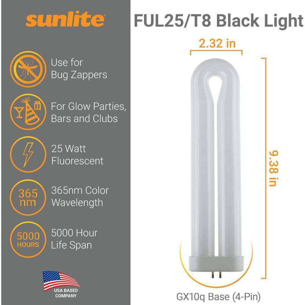 Sunlite 9 in. 25-Watt U-Bent T8 FUL 4-Pin GX10Q Base CFL Fluorescent Tube Light Bulb Black Light (5-Pack) HD02598-5