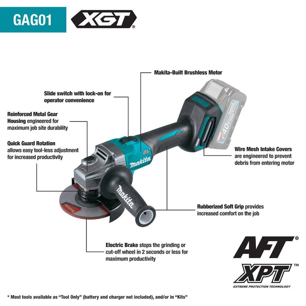 Makita 40V Max XGT Brushless Cordless 4-125 in. Angle Grinder with Electric Brake (Tool Only) GAG01Z