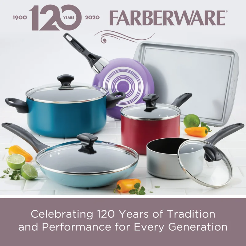 Farberware 21806 Dishwasher Safe 15-Piece Aluminum Nonstick Cookware Set in Black