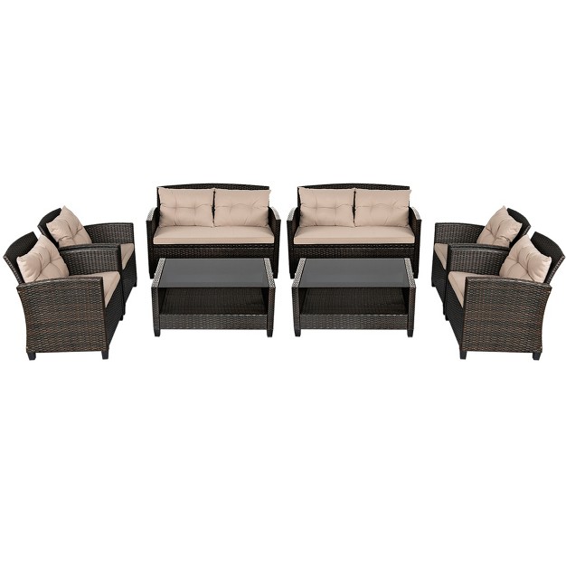 Costway 8pcs Patio Rattan Conversation Set Cushioned Outdoor Furniture Set