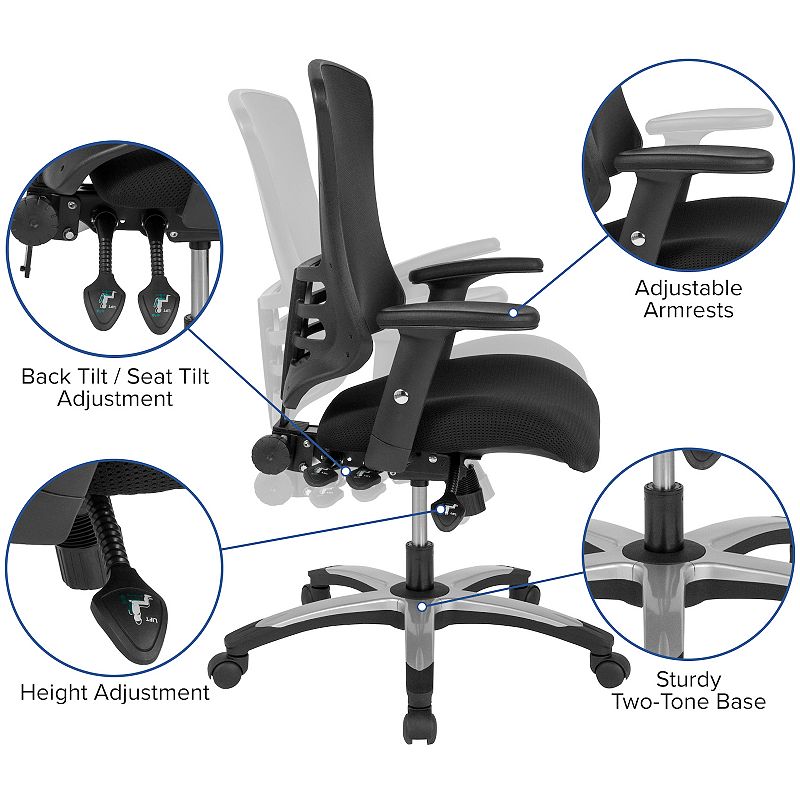 Emma and Oliver High Back Black Mesh Multifunction Ergonomic Office Chair with Molded Foam Seat