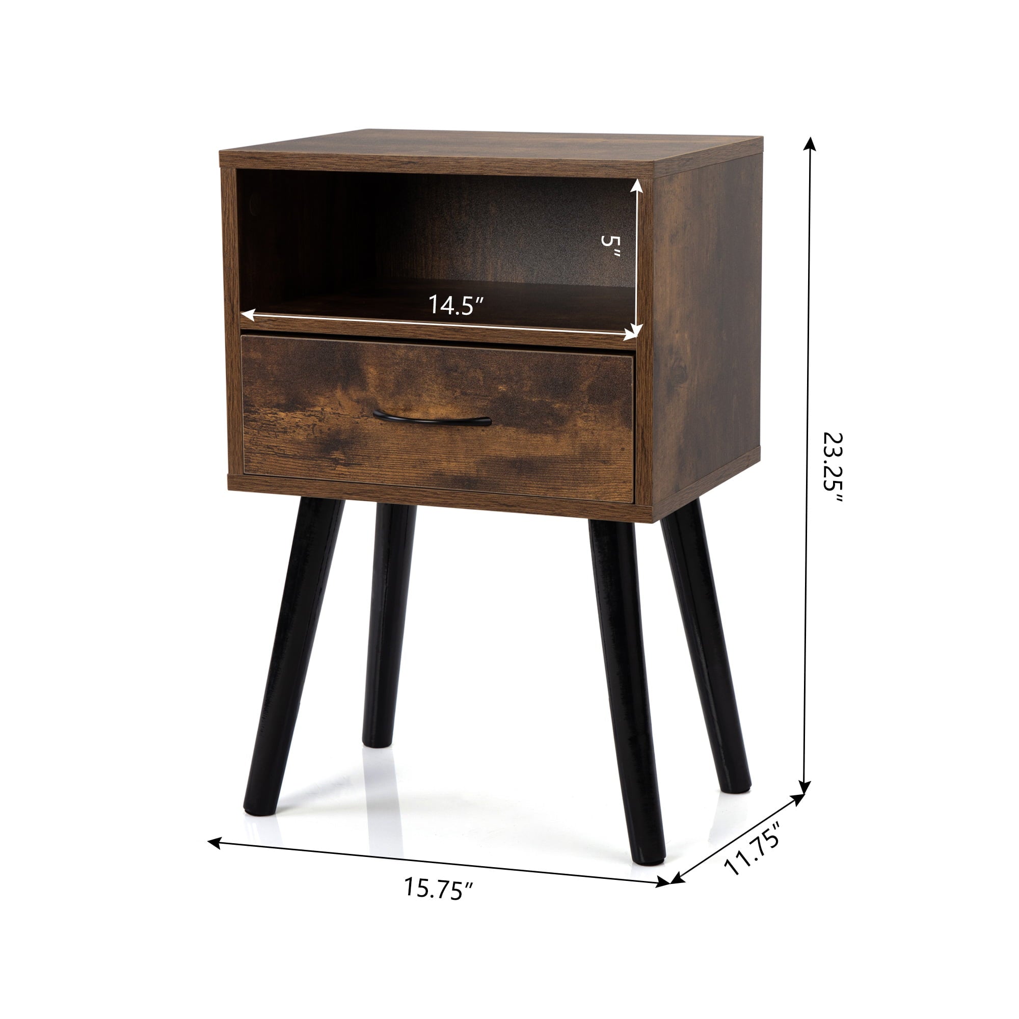 Modern End Tables for Living Room, Simple Side Tables with Storage Drawers for Small Space, Solid Wood Legs Nightstands with Shelf for Bedroom, Nightstands Set of 2, Rustic Brown, D8609