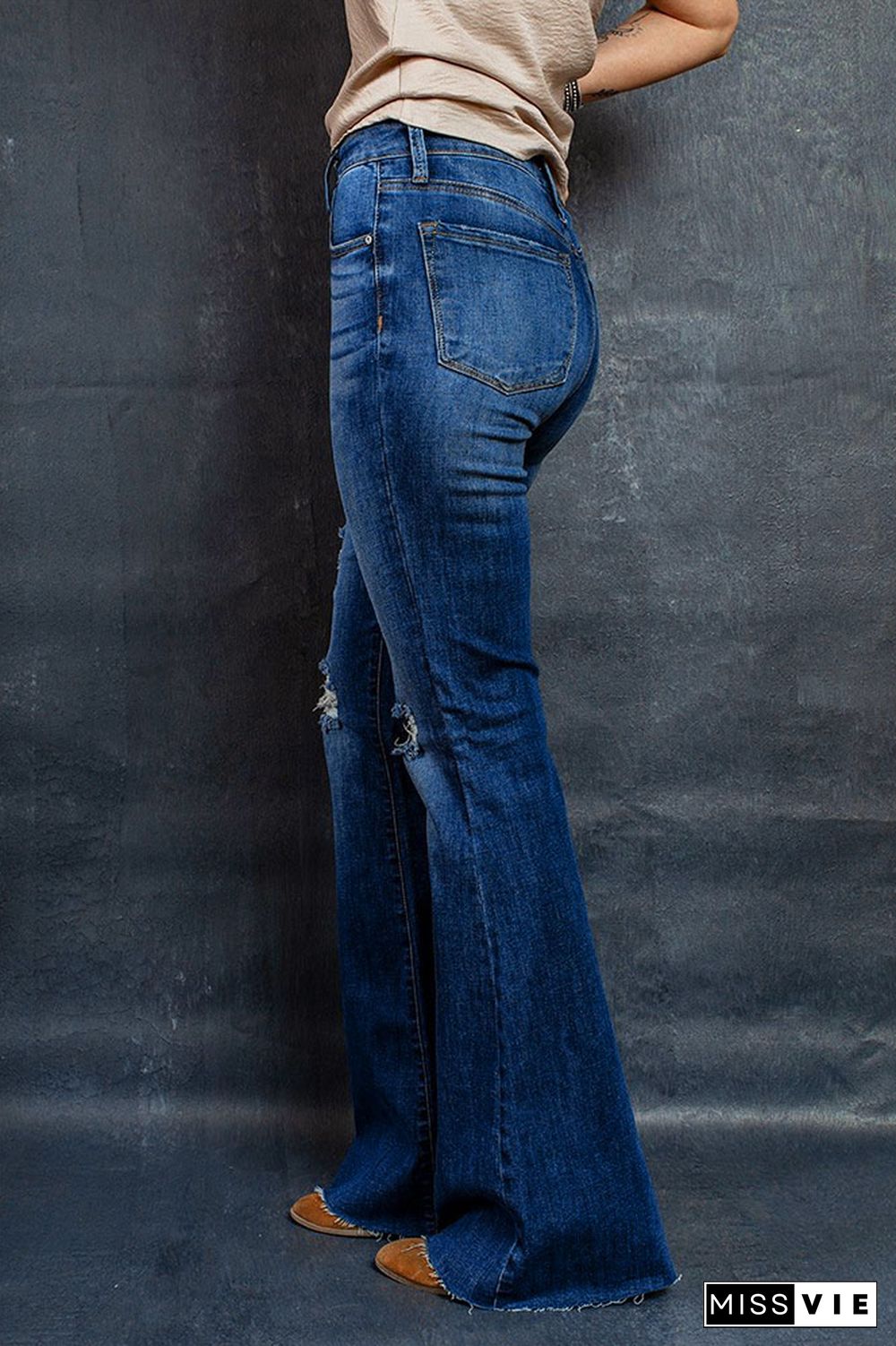 High Waist Ripped Flared Jeans Wholesale Boutique