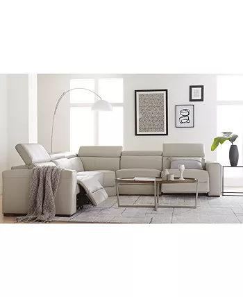 Furniture Nevio 115 3-pc Leather Sectional Sofa with Chaise 2 Power Recliners and Articulating Headrests