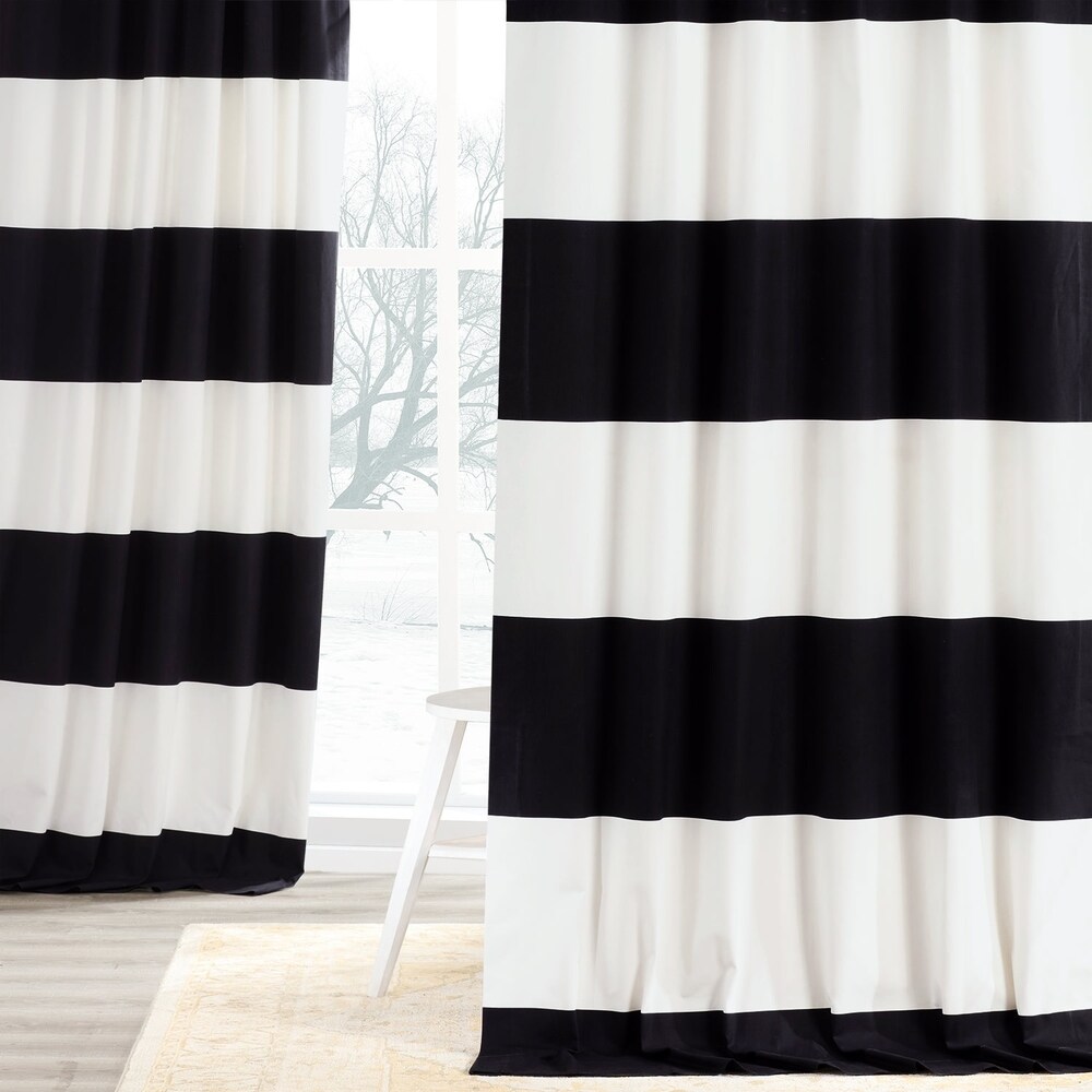 Exclusive Fabrics Cabana Cotton Horizontal Stripe 96 inch Curtain (1 Panel)