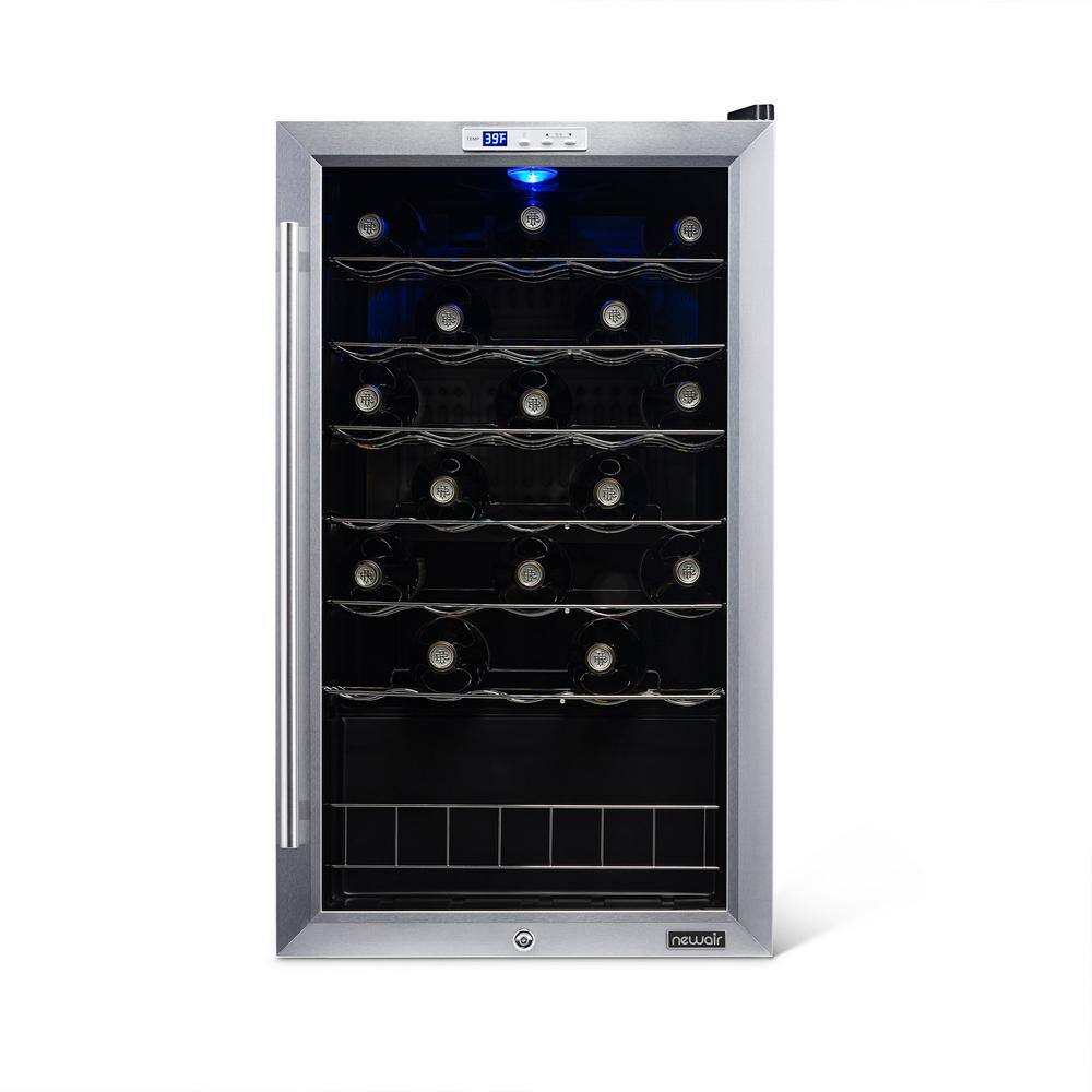 NewAir Single Zone 33-Bottle Freestanding Wine Cooler Fridge with Exterior Digital Thermostat and Chrome Racks Stainless Steel AWC-330E