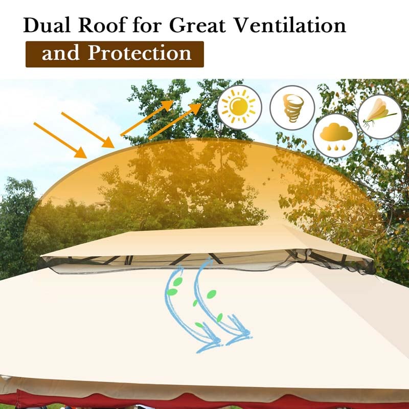 13 x 10 FT Patio Metal Gazebo with Netting & Sidewalls, 2 Tier Roof Large Outdoor Canopy Gazebo Tent