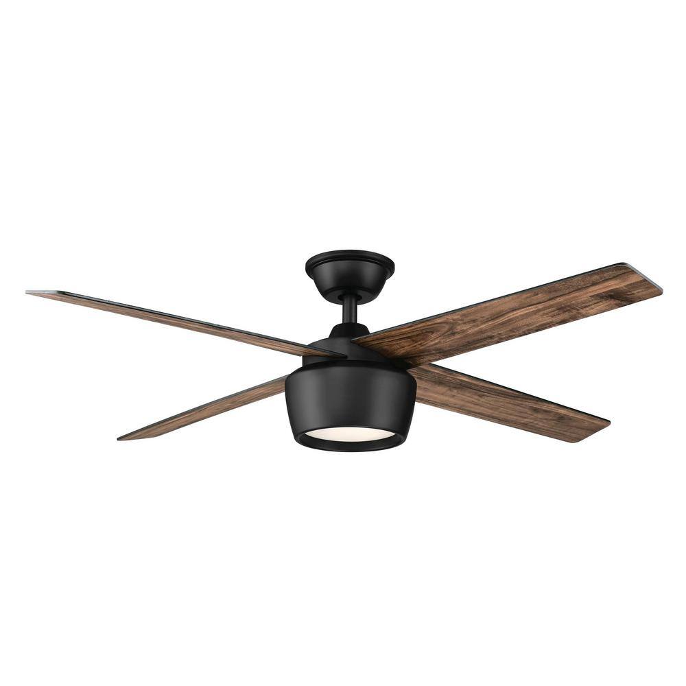 Hampton Bay Havenstone 52 in. Integrated LED Indoor Matte Black Ceiling Fan with Light and Remote Control YG763-MBK