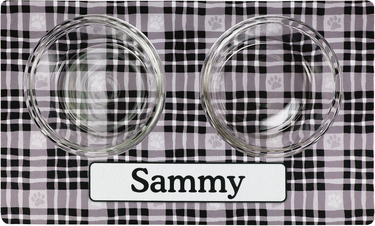 Drymate Black Paw Plaid Personalized Dog and Cat Placemat