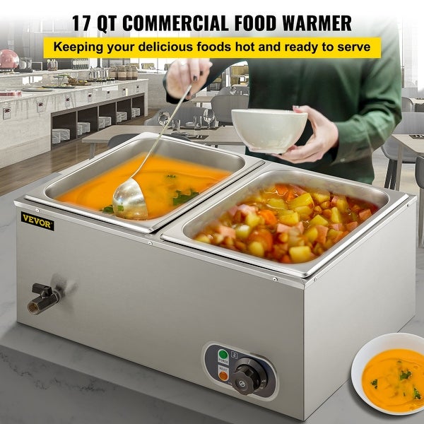 2-Pan Commercial Food Warmer， 1200W Electric Steam Table 15cm/6 in Deep