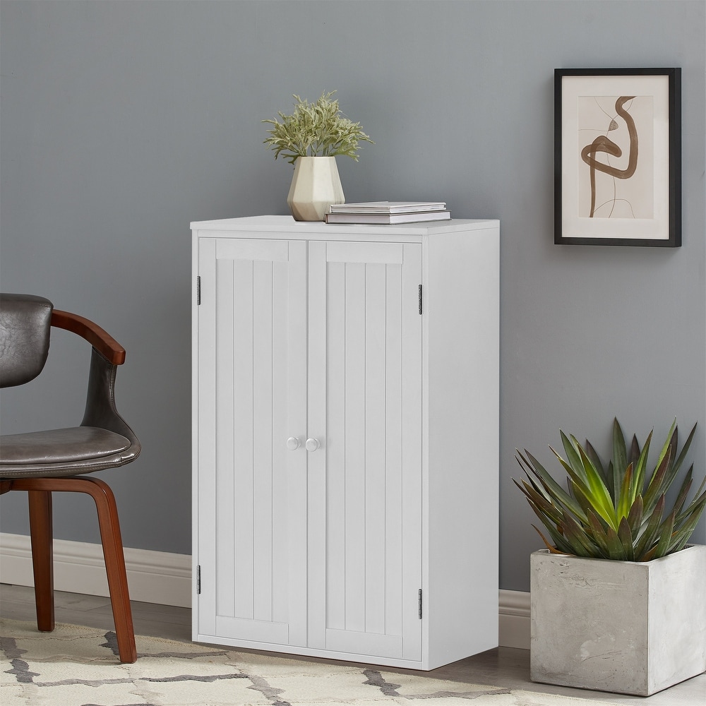 Storage Cabinet Freestanding Wooden Floor Cabinet with Adjustable Shelf and Double Door