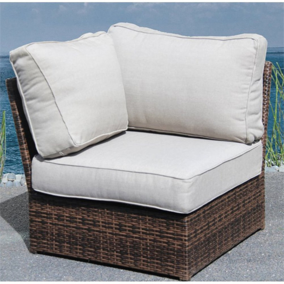 Living Source International Corner Wedge Patio Chair with Cushions in Espresso   Tropical   Outdoor Lounge Chairs   by Homesquare  Houzz