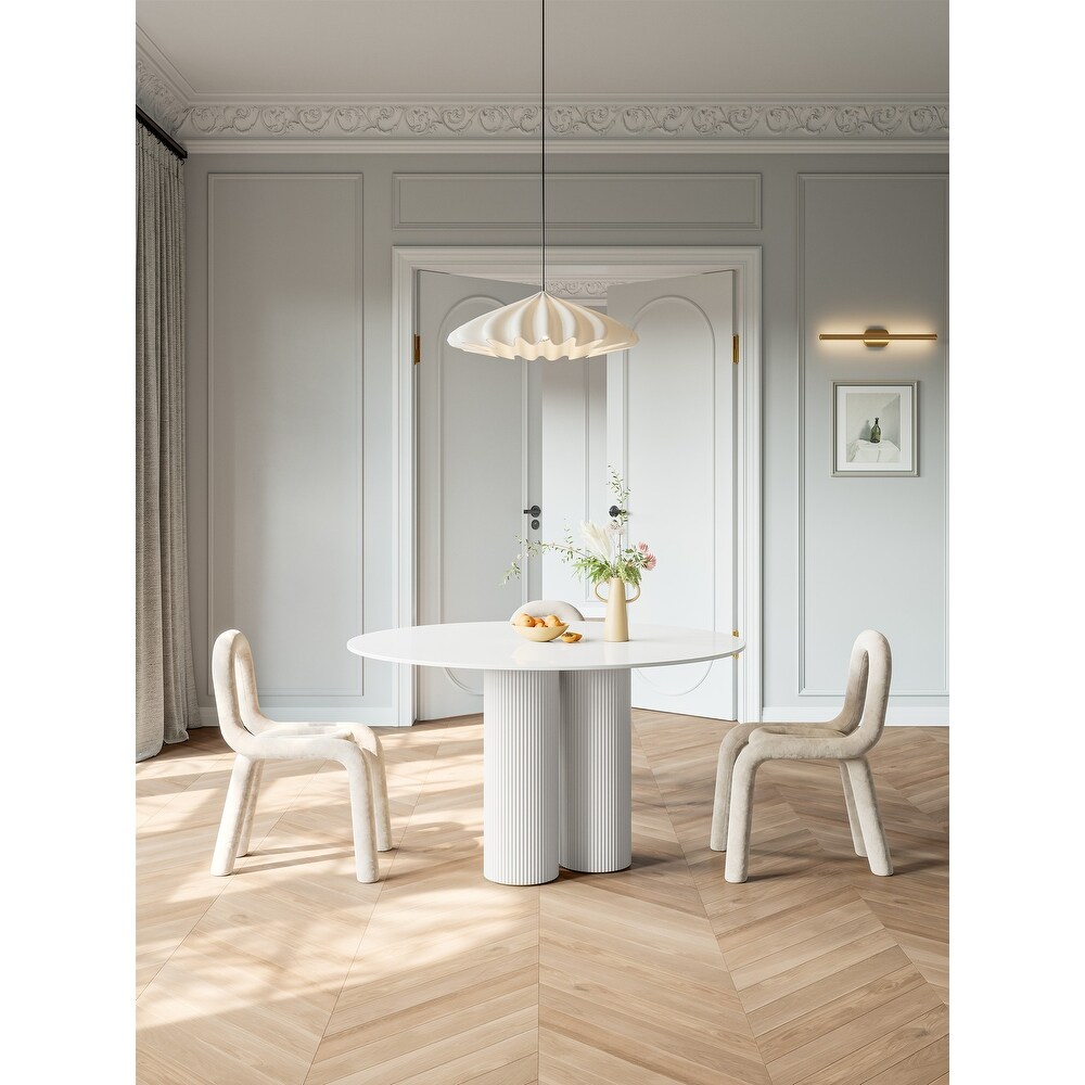 Modern Round Slate Dining Table with Pedestals for Dining Room