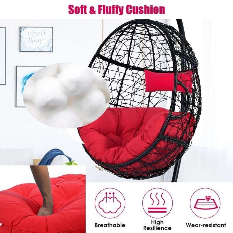 Outdoor Indoor Hanging Egg Chair Hammock Swing Chair with C Hammock Stand Set, Soft Seat Cushion & Pillow