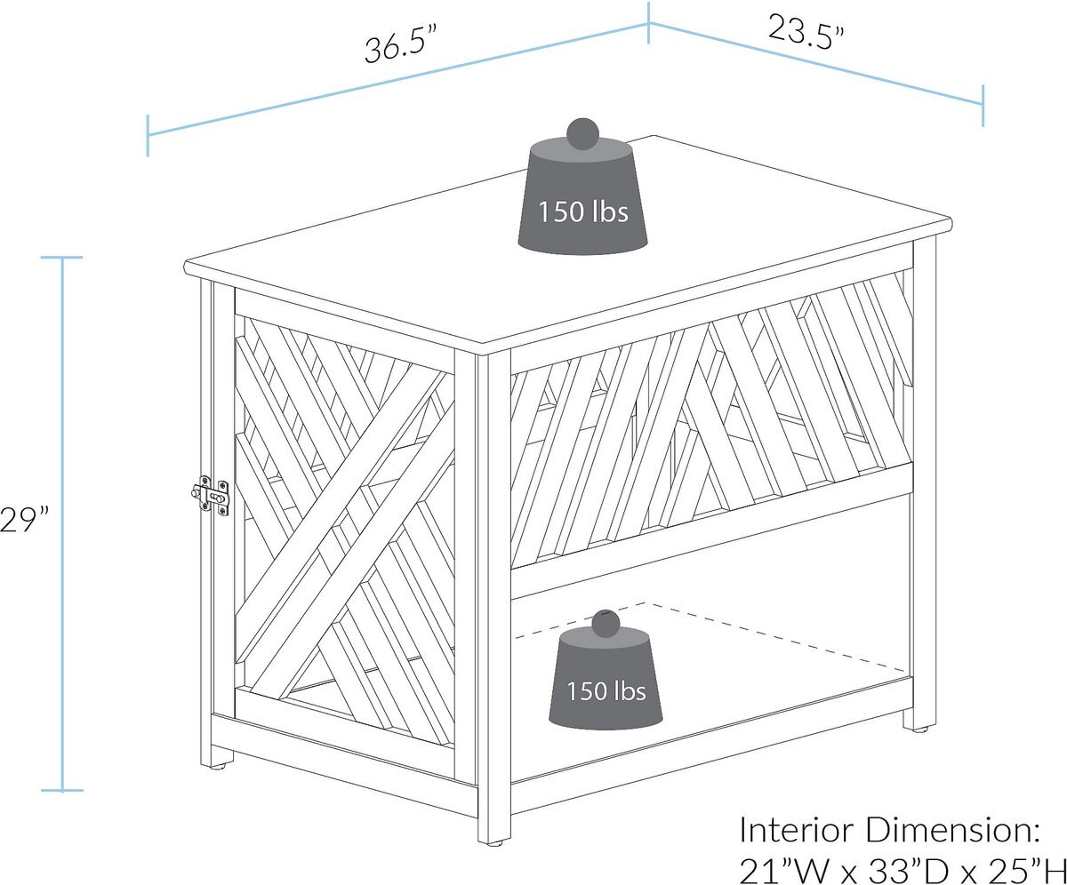 Casual Home Modern Lattice Single Door Furniture Style Dog Crate and End Table