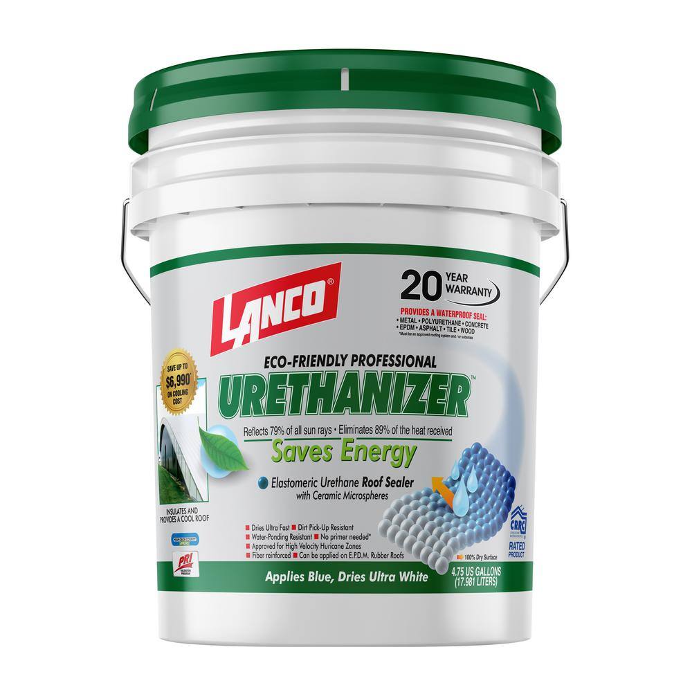 Lanco Urethanizer 5 Gal. 100% Acrylic Urethane Elastomeric White Reflective Roof Sealer RC994-2