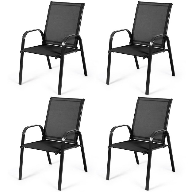 Costway 4pcs Patio Chairs Garden Deck Yard With Armrest Brown beige gray