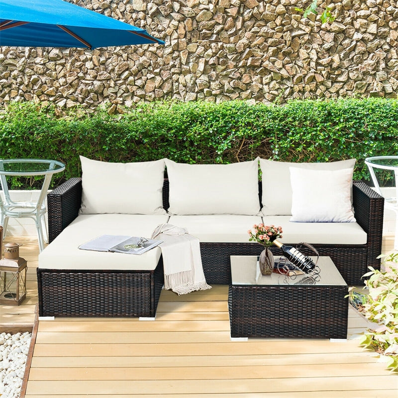 5 Pcs Rattan Wicker Outdoor Patio Sectional Furniture Set with Coffee Table & Cushions