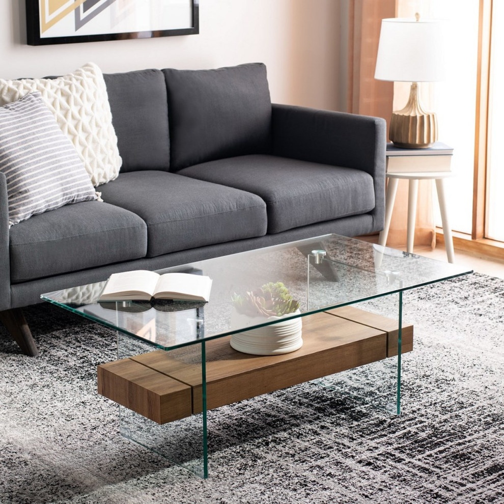 Leah Glass Coffee Table  Natural Brown   Contemporary   Coffee Tables   by Rustic Home Furniture Deco  Houzz