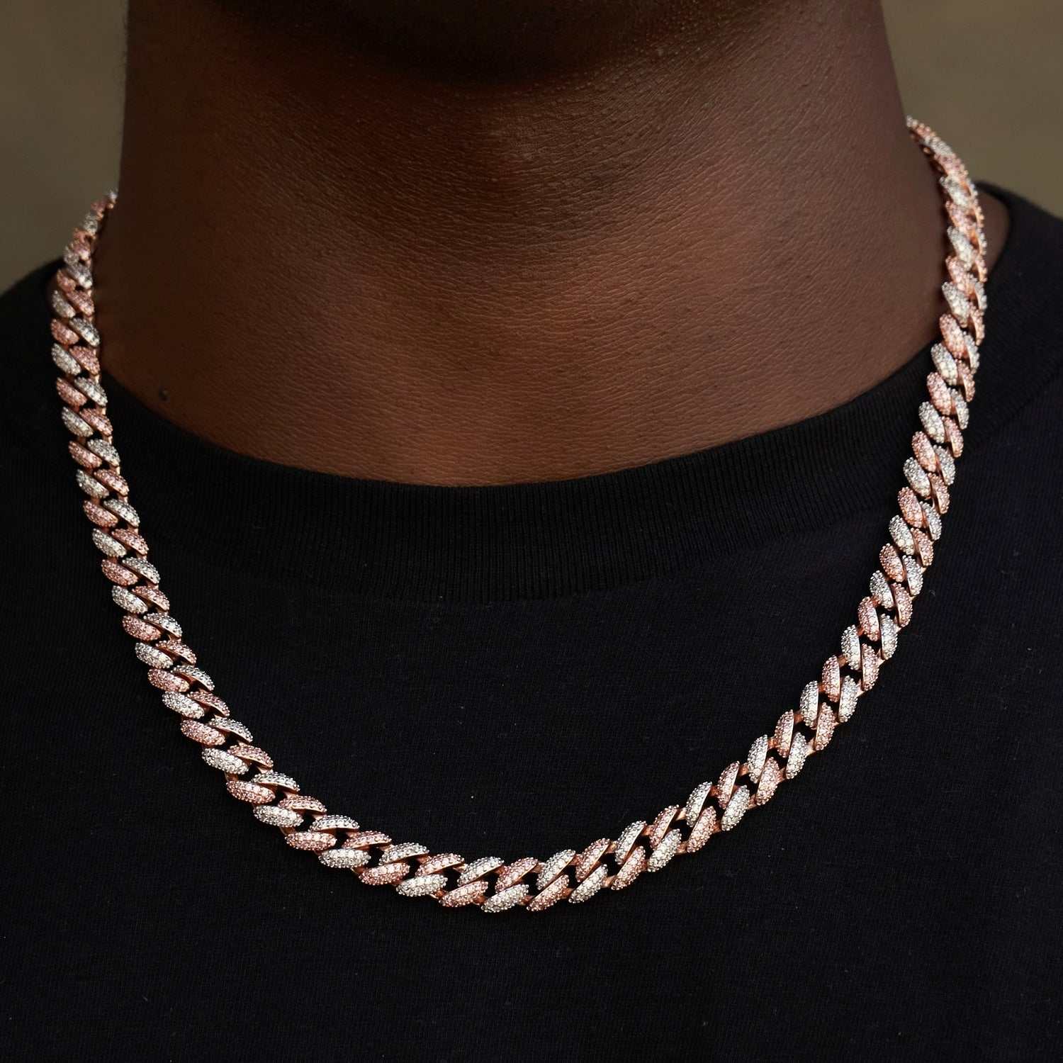 Diamond Cuban Chain in Rose/White Gold - 8.5mm