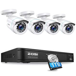 ZOSI H.265+ 8-Channel 5MP-LITE DVR 1TB Hard Drive Security Camera System with 4X 1080P Wired Bullet Cameras Remote Access 8VM-106W4S-10