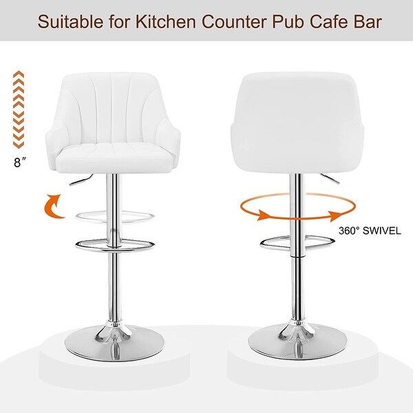 Adjustable Armless Swivel PU Leather Bar Stools Chrome Air Lift Counter Height Stools Set of 4