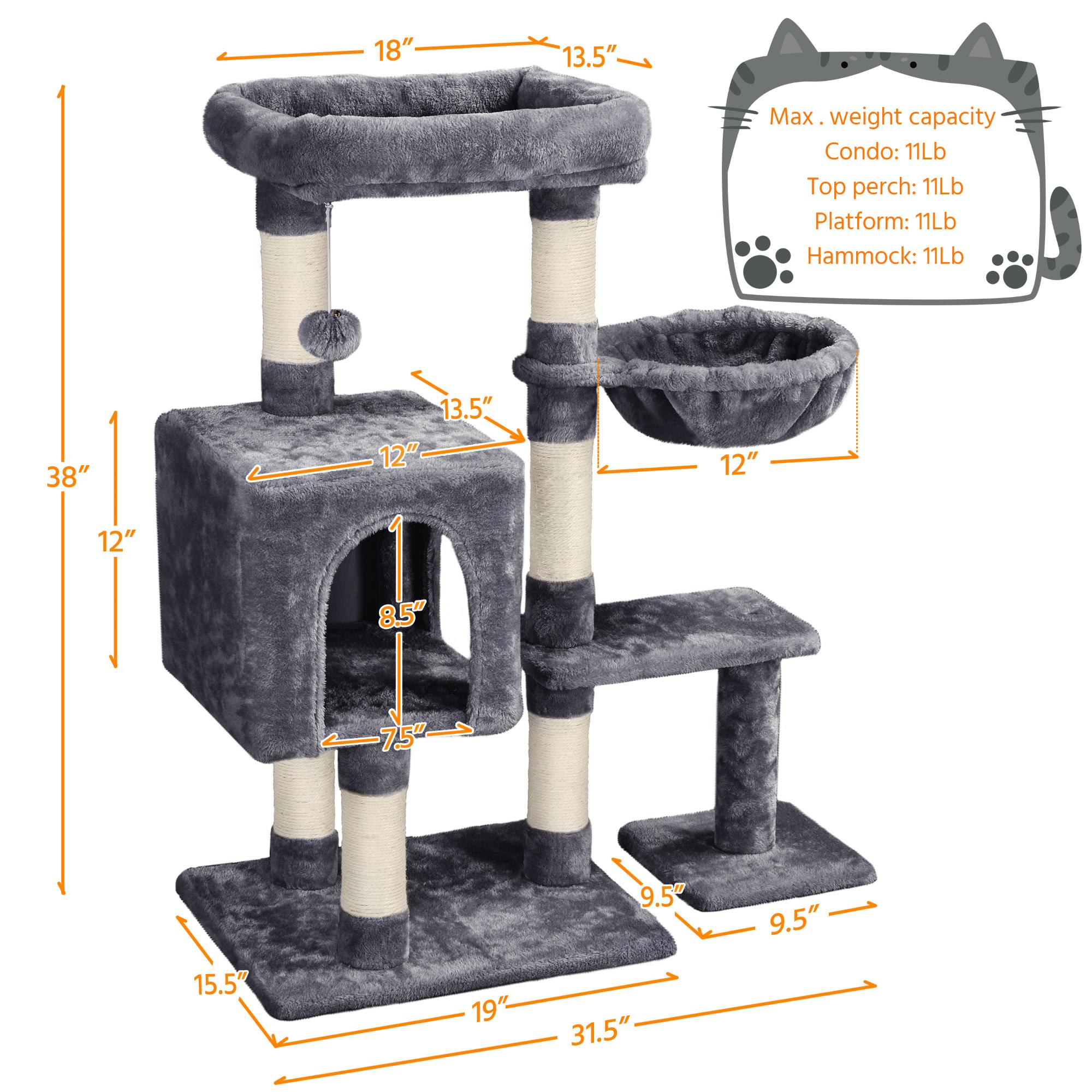 Topeakmart Dark Gray Small Plush Cat Tree Condo， 38