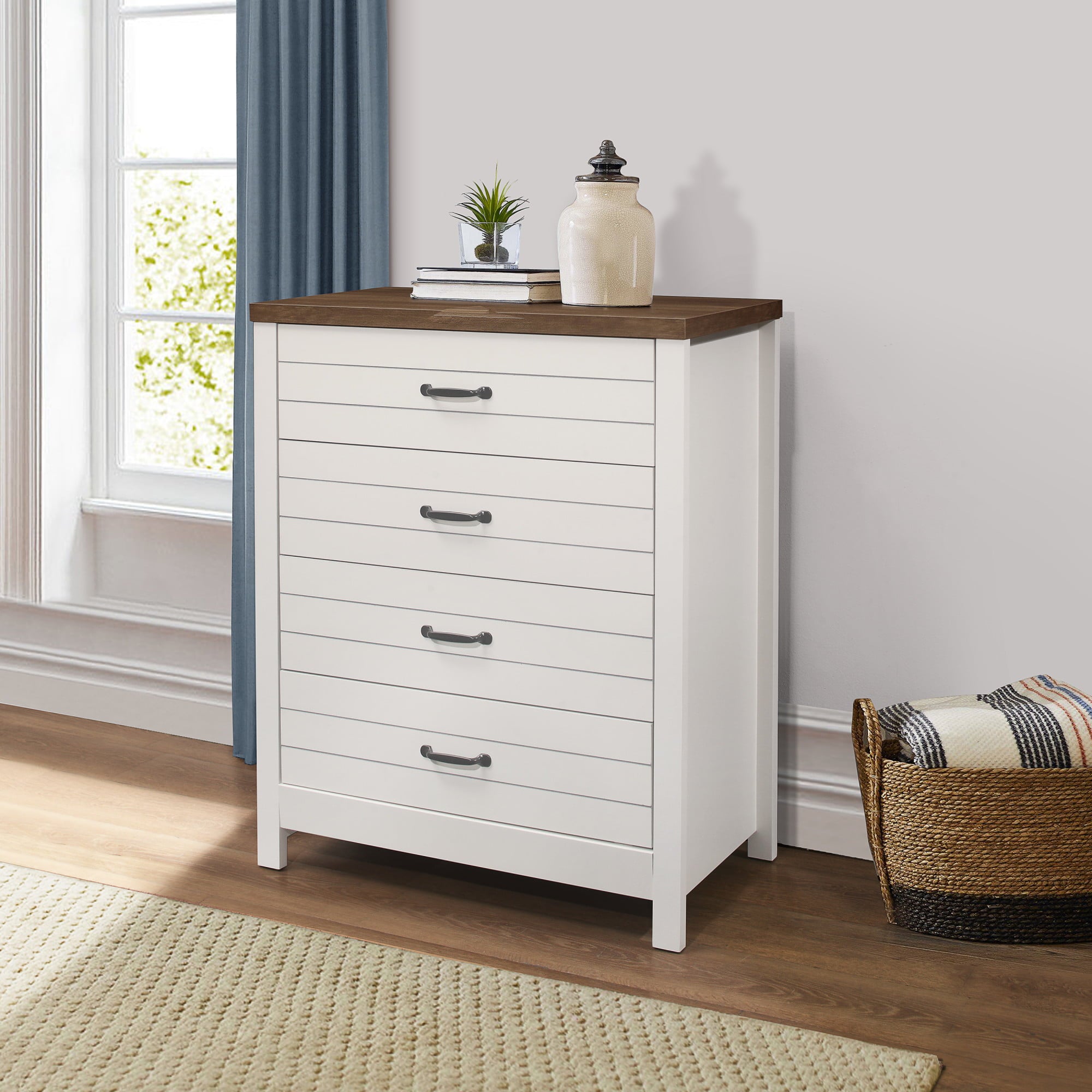 Lancaster Farmhouse 4-Drawer Dresser, Ivory & Oak, by Hillsdale Living Essentials