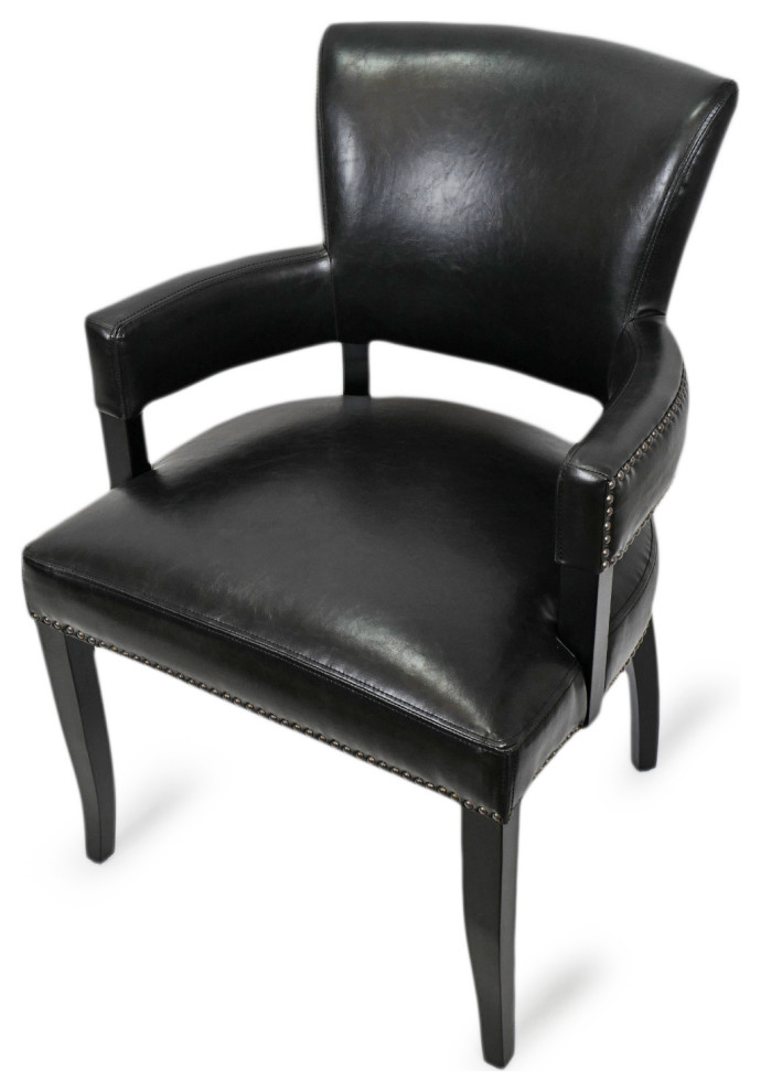 Black Leather and Nailhead Arm Dining Chair   Transitional   Dining Chairs   by Design Mix Furniture  Houzz