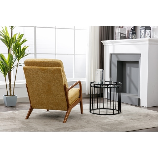 Wood Frame High Back Armchair， Modern Accent Chair Arm Chair for Living Room with Removable Cushion Fabric Lounge Chairs