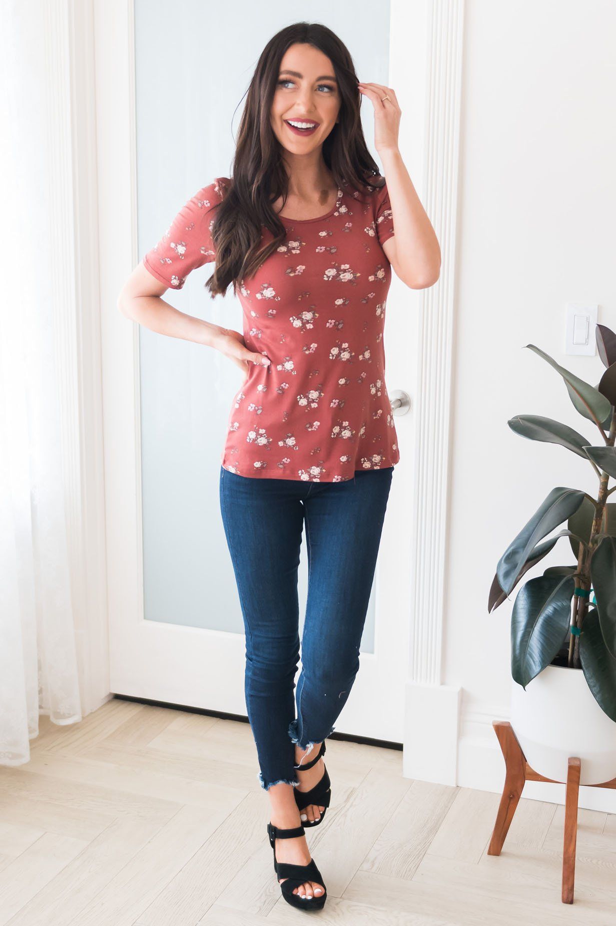 Floral Scoop Neck Modest Tee