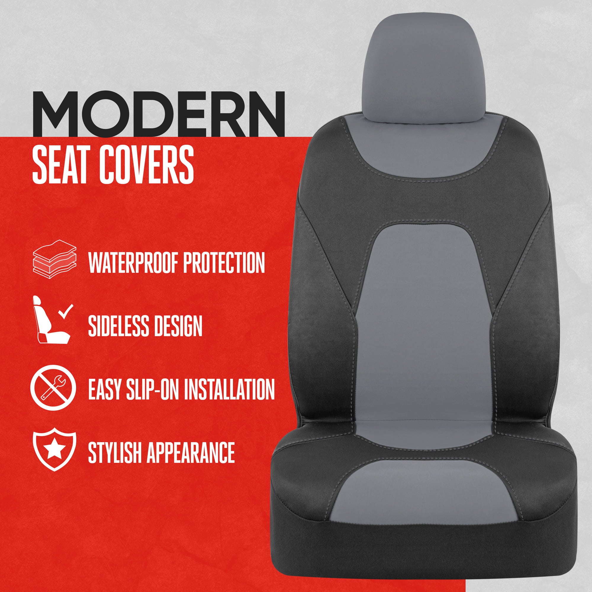 Motor Trend AquaShield Car Seat Covers for Front Seats， Gray Waterproof Seat Covers for Cars Trucks SUV