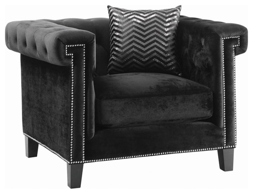 Coaster Reventlow 3 Piece Upholstery Tufted Velvet Sofa Set in Black   Transitional   Living Room Furniture Sets   by Homesquare  Houzz