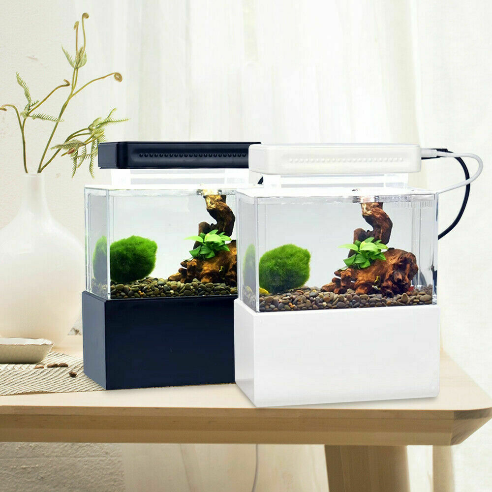 OUKANING Aquarium Starter Fish Tank Mini Fish Tank Aquarium Kit Mini Desktop Aquarium with Water Filtration LED Lamp Decoration