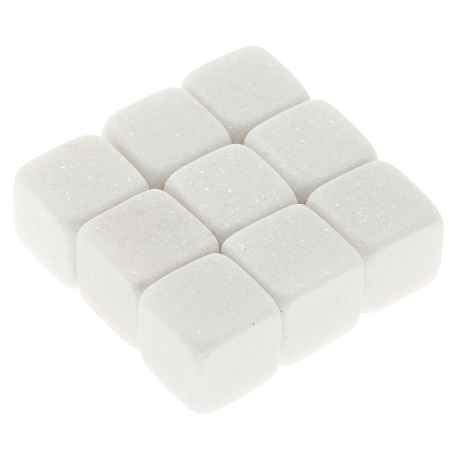 White 9pcs Whiskey Stones Set Chilling Stones Wooden Box Chilling Rocks Reusable Ice Cubes For Whiskey Wine Beer Juice Cool Drinks Bar Accessories