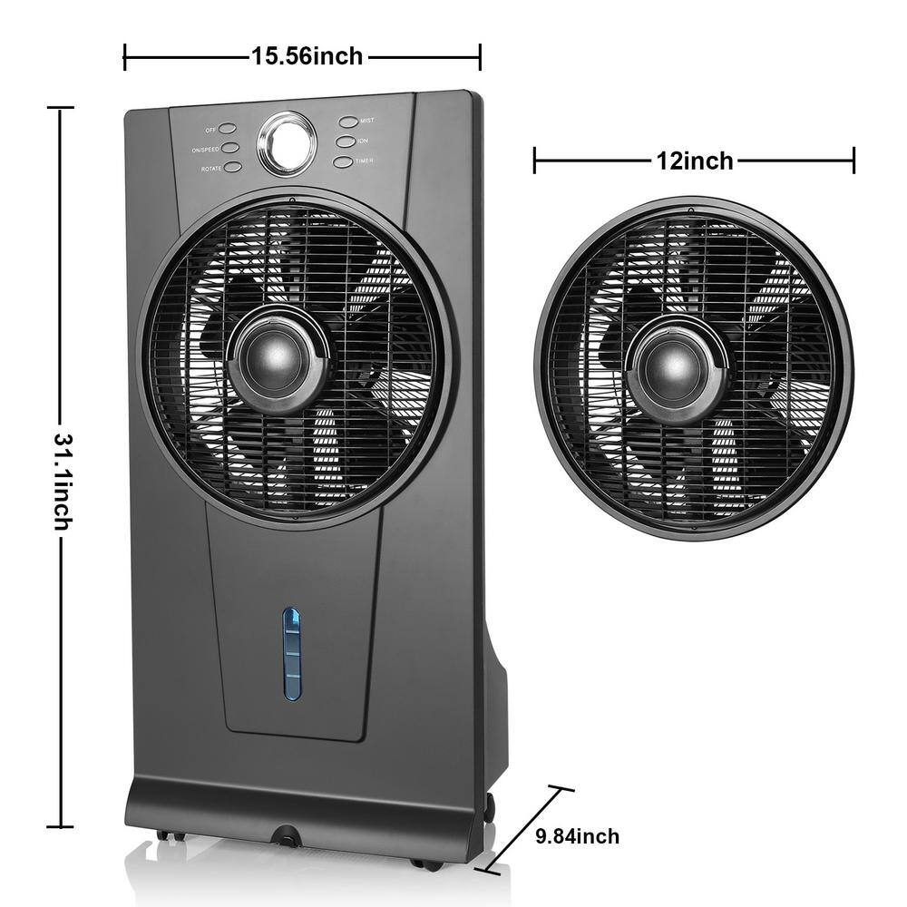 Amucolo 31.1 in. Floor Fan Humidifier and Misting Fan in Black with Remote Control 2.5L Water Tank and Automatic Shut-off Timer YeaD-CYD0-45NX