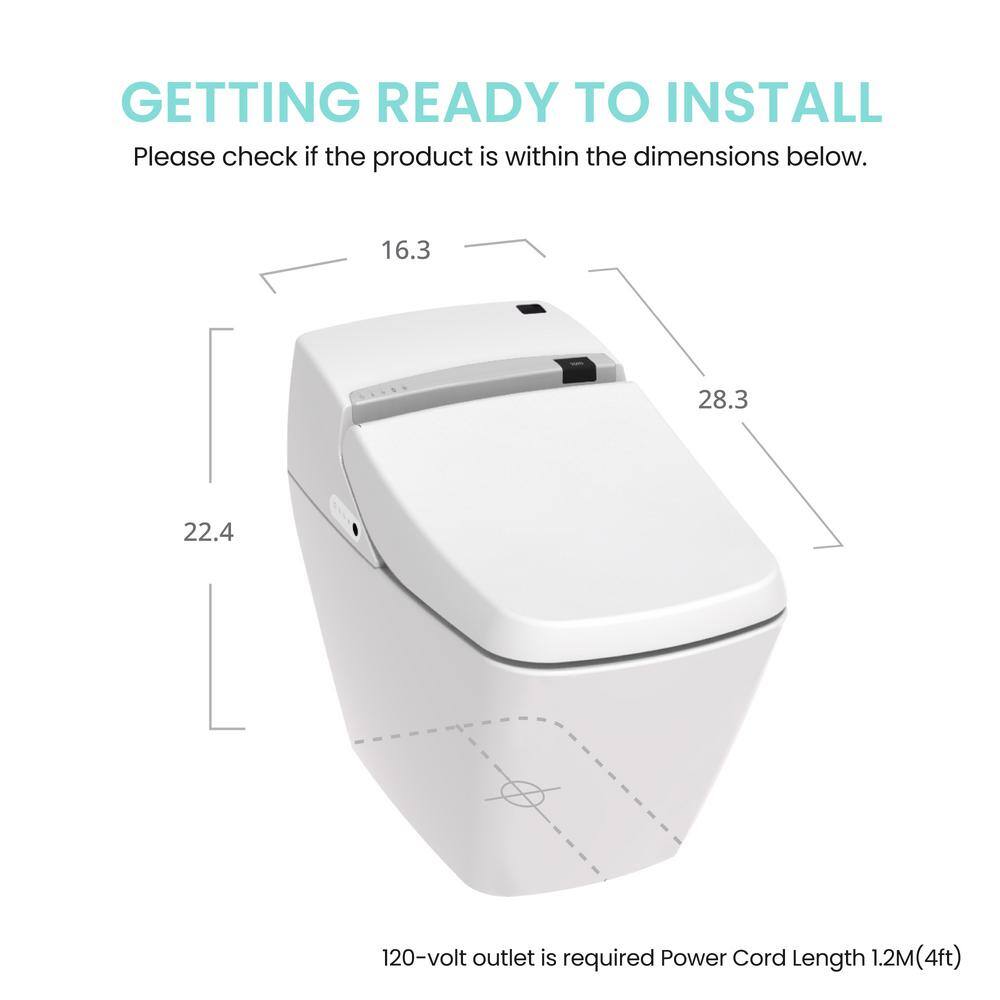 VOVO Stylement Tankless Smart One Piece Bidet Toilet Square in White Auto Flush Heated Seat PB-101S