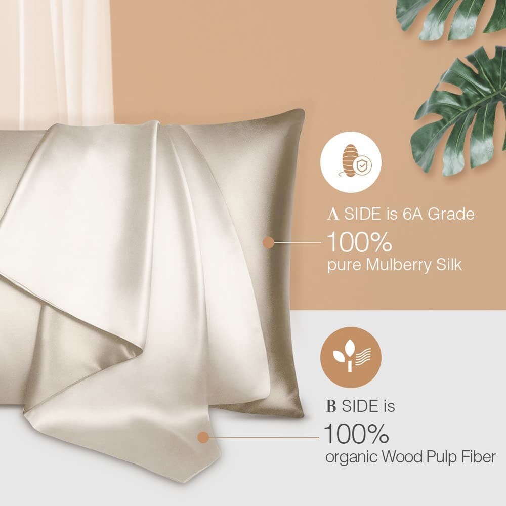 Double Sided Design Silk Pillowcase with Hidden Zipper Champagne Gold