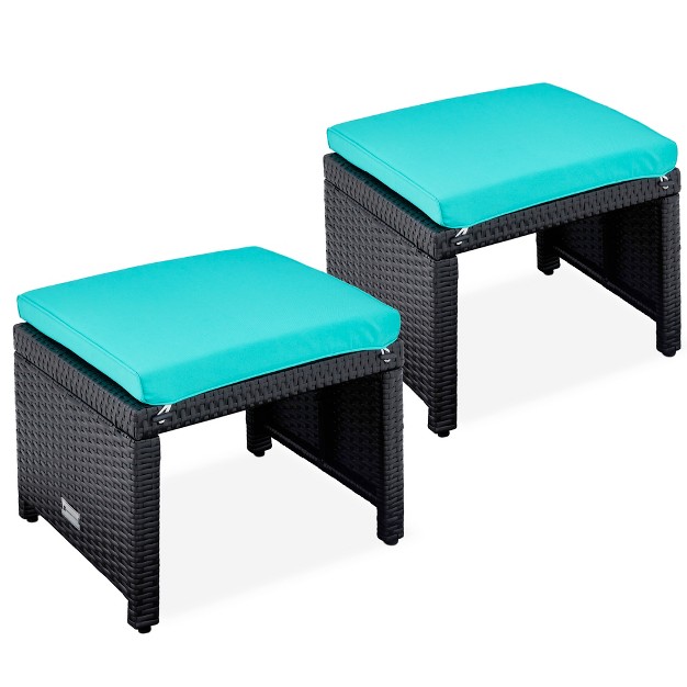 Best Choice Products Set Of 2 Multipurpose Patio Wicker Ottomans W Removable Cushions Steel Frame