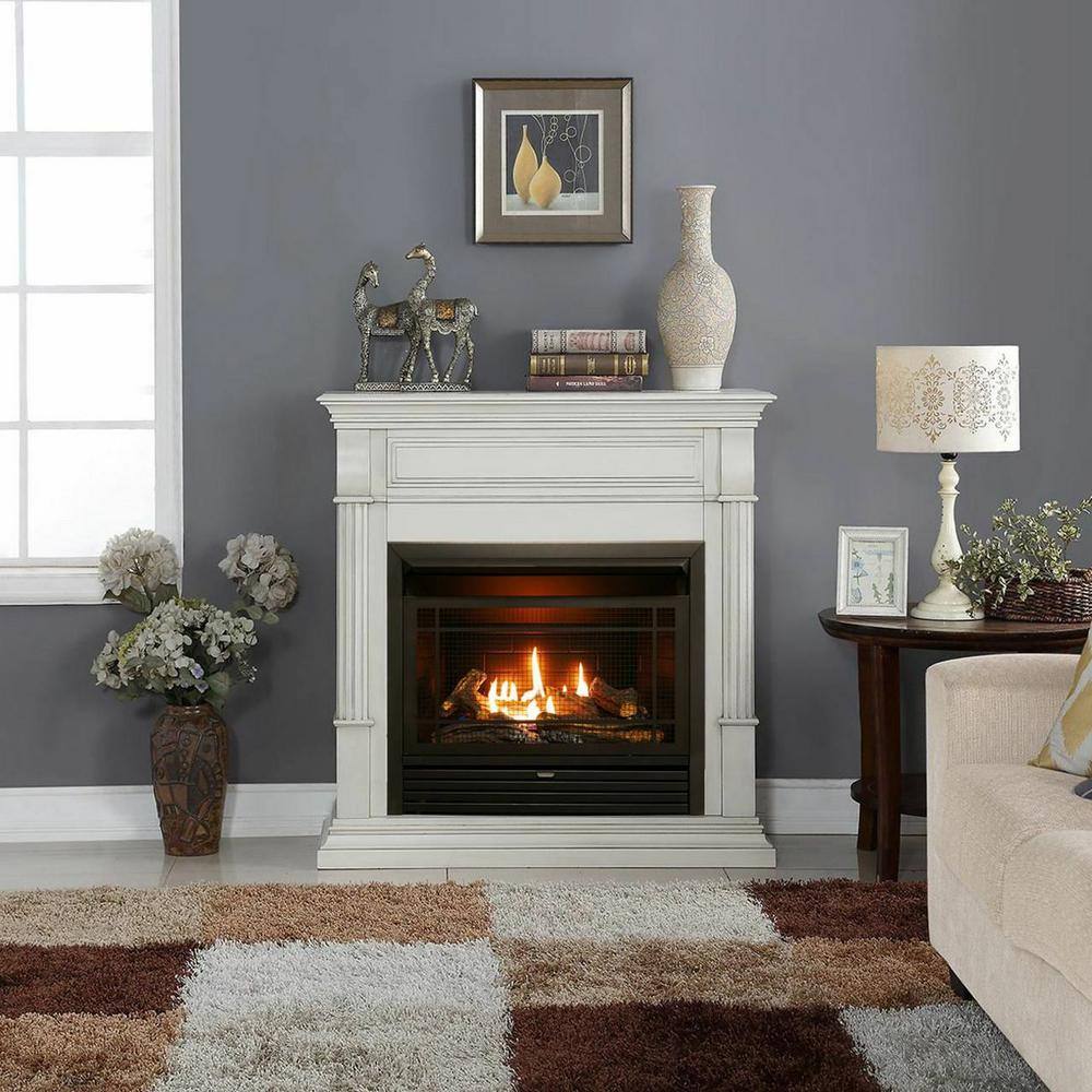 Duluth Forge Dual Fuel Ventless Gas Fireplace - 26000 BTU T-Stat Control Antique White Finish 170130