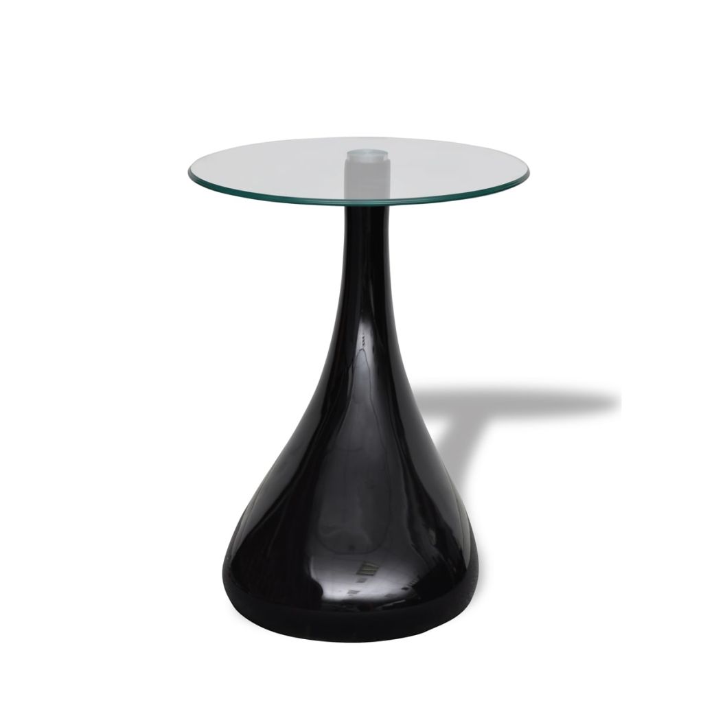 Coffee Tables 2 pcs with Round Glass Top High Gloss Black